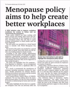 Champion News Article (fair use) regarding Sefton UNISON's Menopause in the Workplace awareness campiagn.