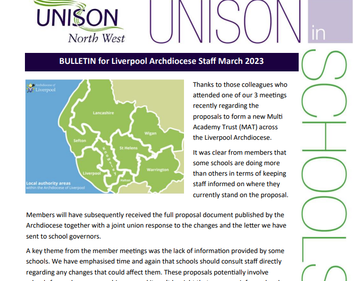 Sefton Unison in Schools - March 2023 Newsletter